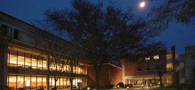 [Levin College of Law at night]